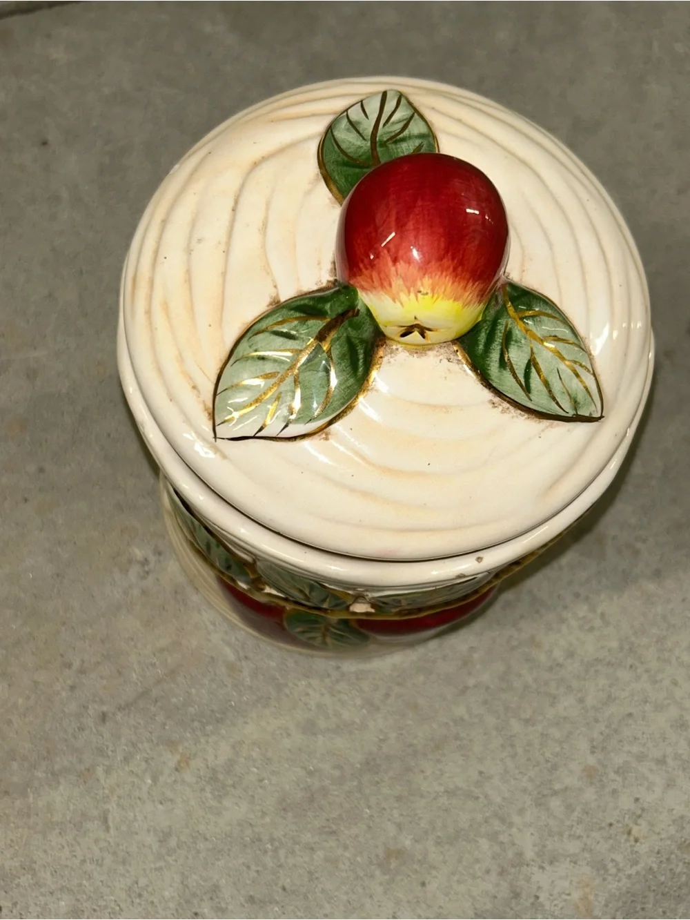 Vintage Franciscan Majolica Apple Ceramic Cookie Jar Cannister 3D